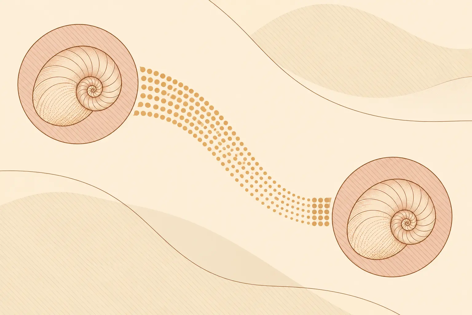 Shell illustrations of equal size are connected by a narrowing band of data dots, suggesting reduced file size.